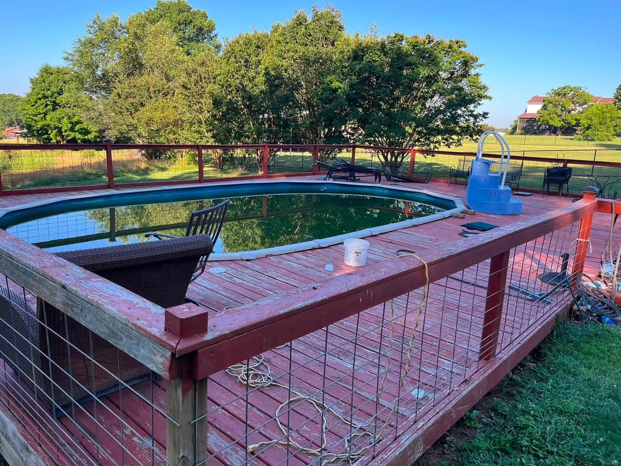 Above-Ground Pool & Deck Removal in Maiden, NC — POOL & DECK IN PLACE — BEFORE REMOVAL